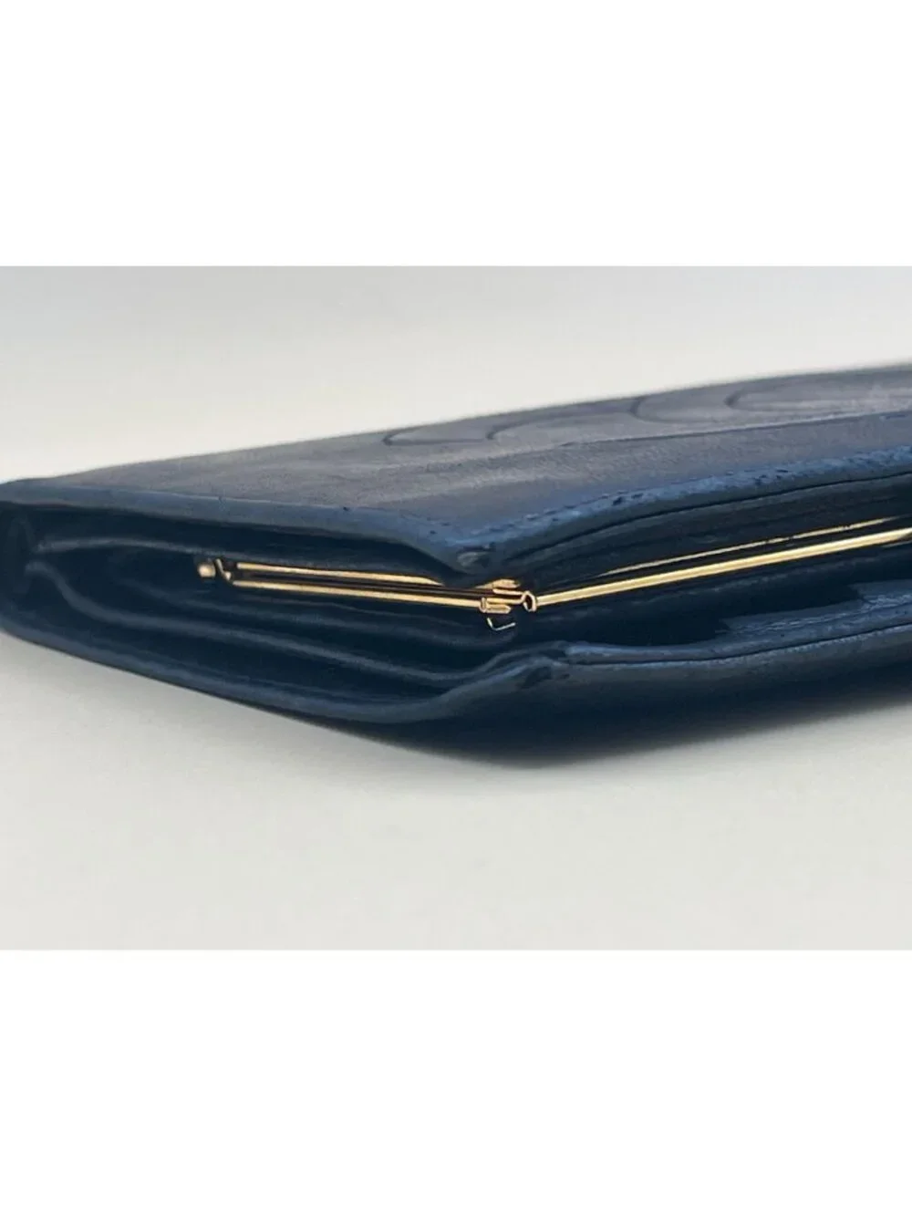 CHANEL Vintage Black Lambskin CC Logo Long Bifold Wallet Gold Kisslock w/ Card